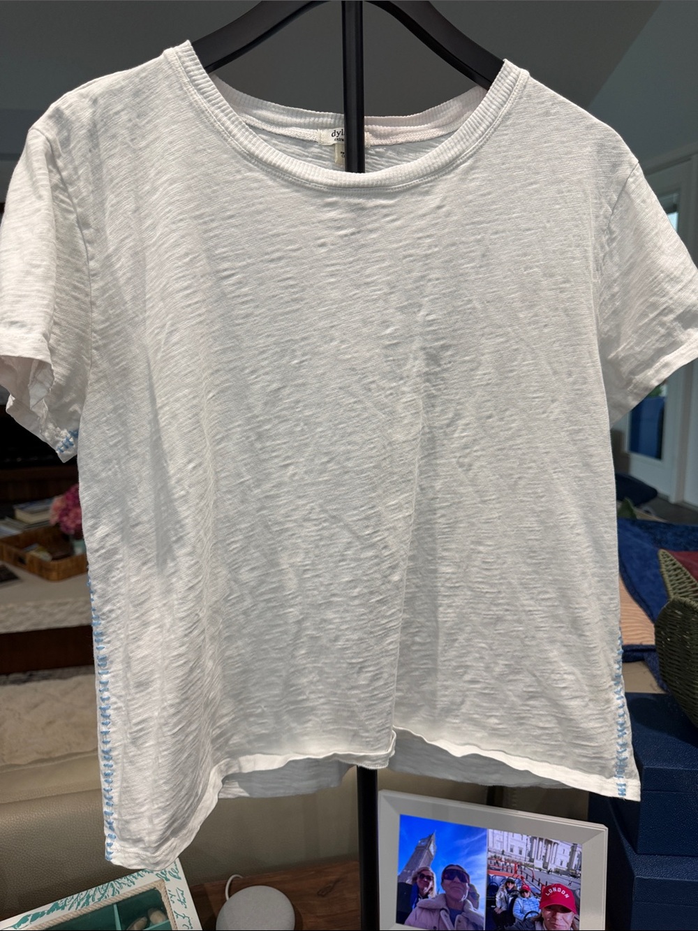 Plain White Short Sleeve with light blue side seamsWomen's Tee by dylan size xl